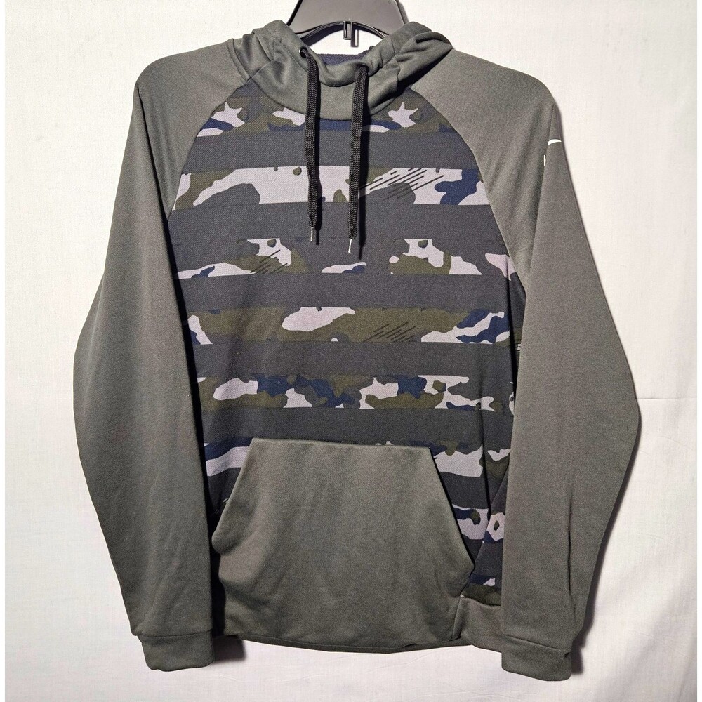 Nike Hoodie Dri-Fit Mens M Camo AQ1140-060 Gray Charcoal Stripe Pullover Gym
